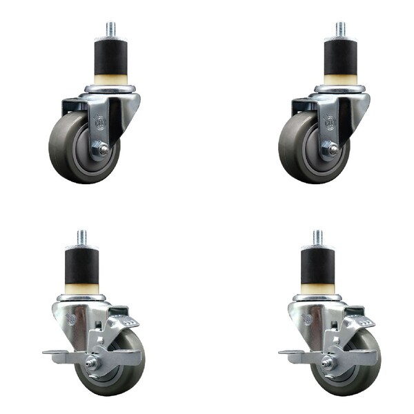 Service Caster 3'' SS Gray Poly Wheel Swivel 1-7/8'' Expanding Stem Caster Set 2 Brakes, 4PK SCC-SSEX20S314-PPUB-2-TLB-2-178 - main